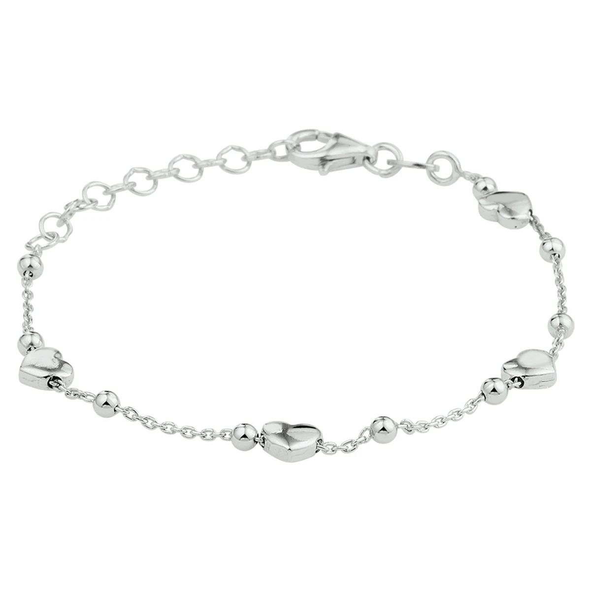 armband hartjes 13 + 3 cm zilver gerhodineerd
