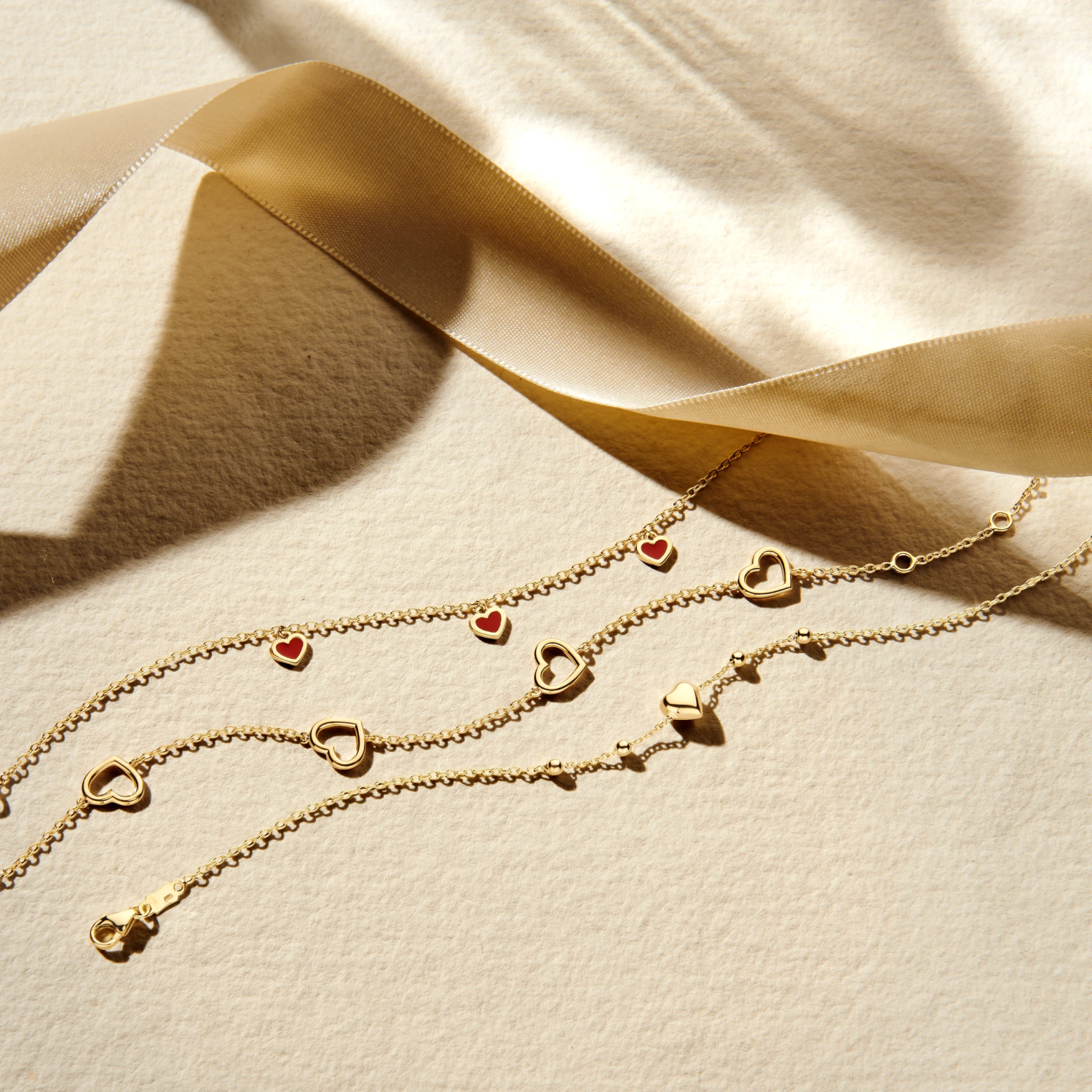 armband hartjes 16 - 17,5 - 19 cm 14K geelgoud