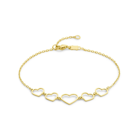armband hartjes 16 - 18 cm 14K geelgoud