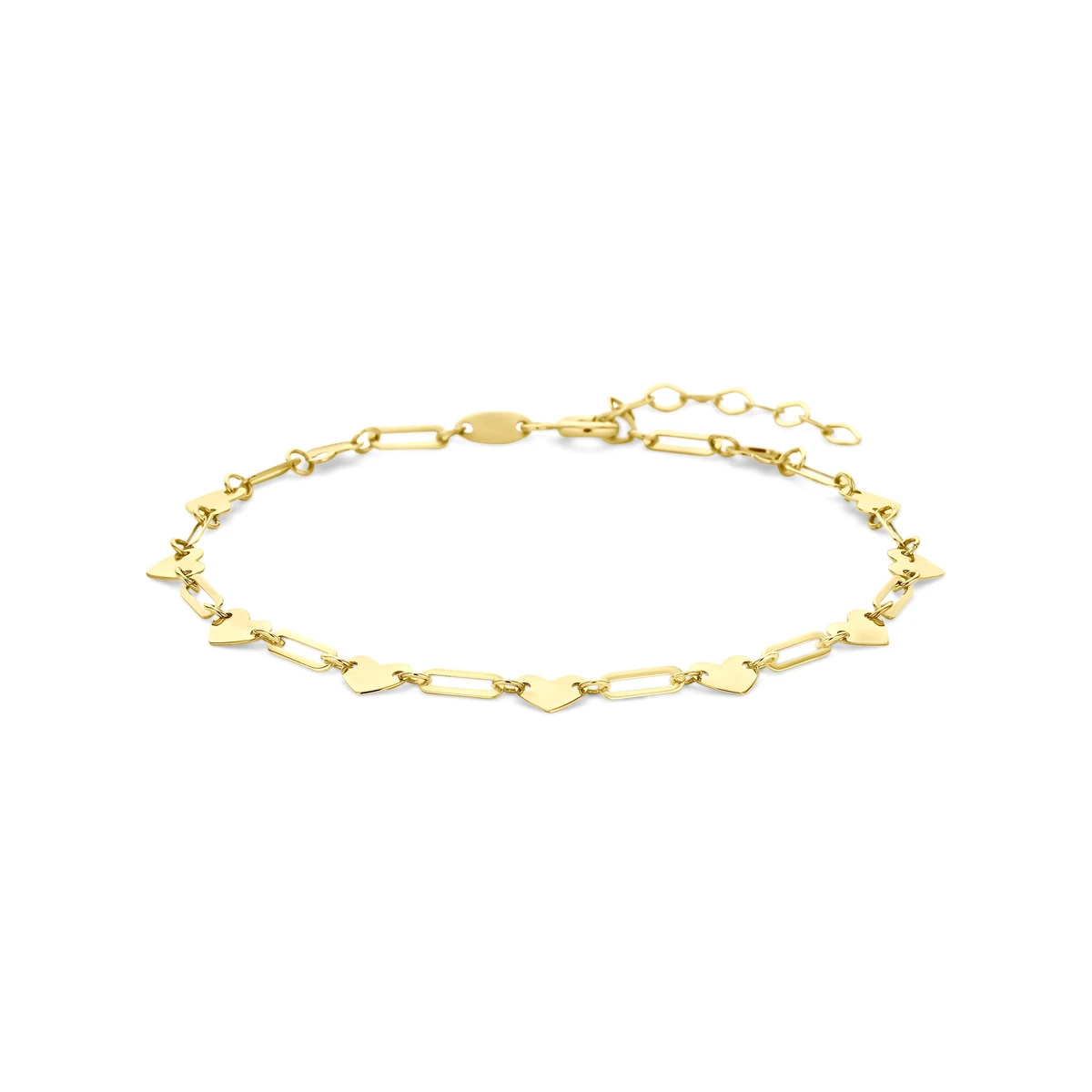 armband hartjes 16 + 3 cm 14K geelgoud
