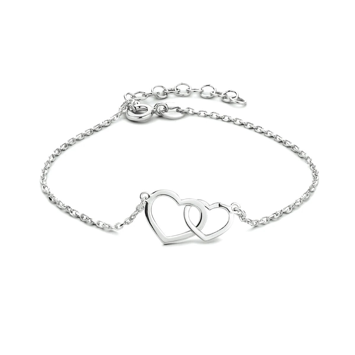 armband hartjes 16 + 3 cm zilver gerhodineerd