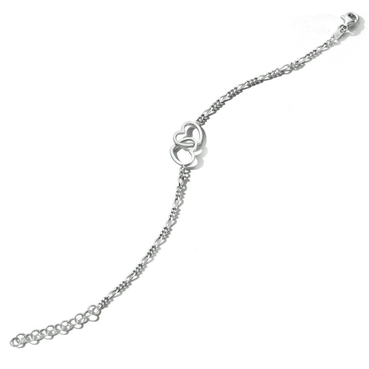 armband hartjes 16 + 3 cm zilver gerhodineerd