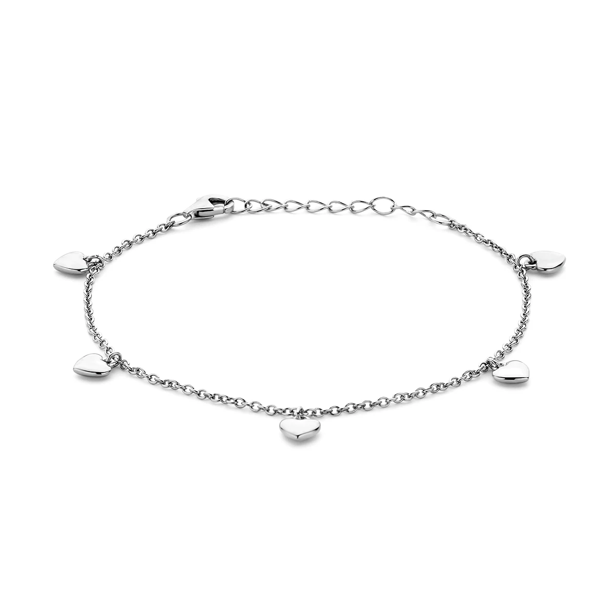 armband hartjes 16 + 3 cm zilver gerhodineerd