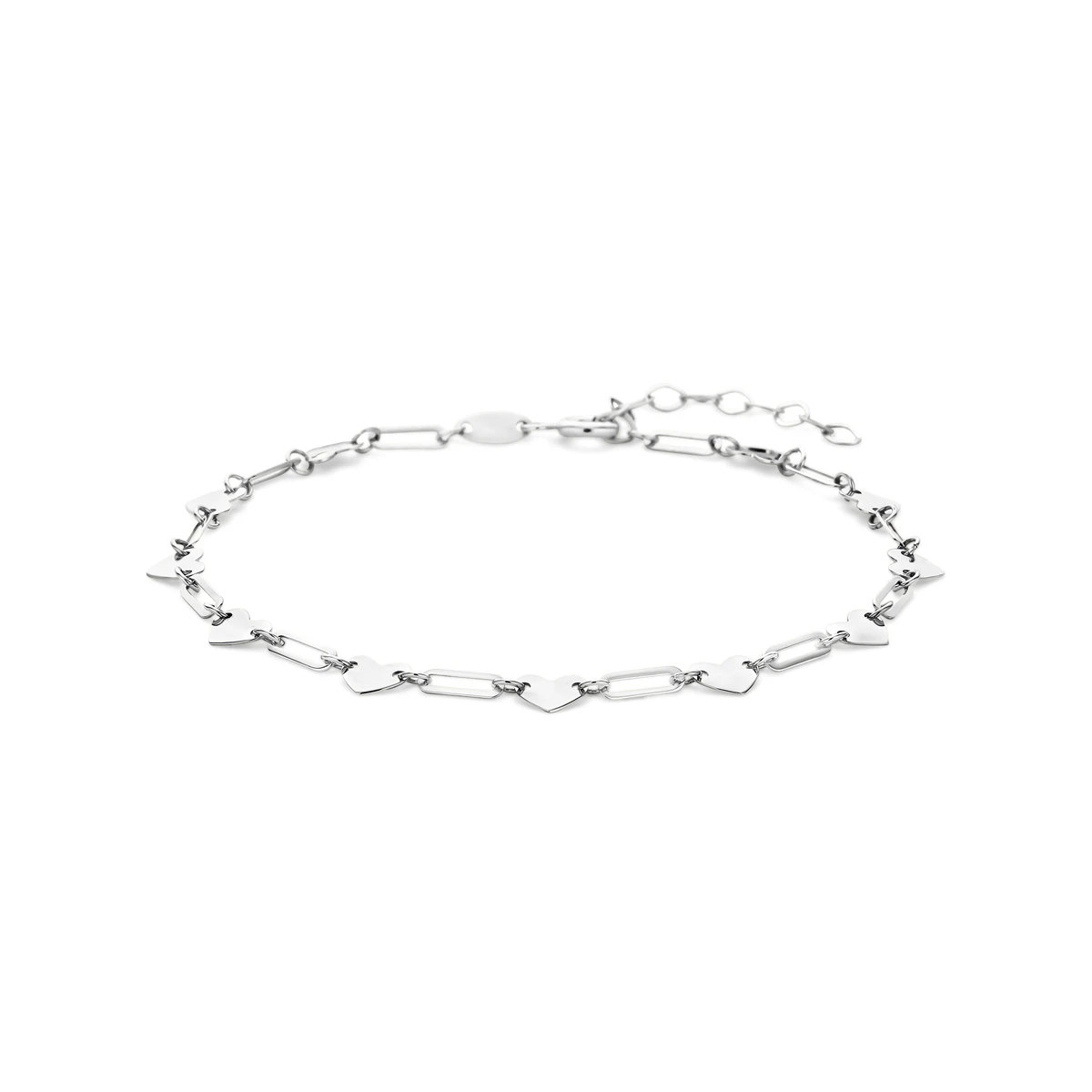 armband hartjes 16 + 3 cm zilver gerhodineerd