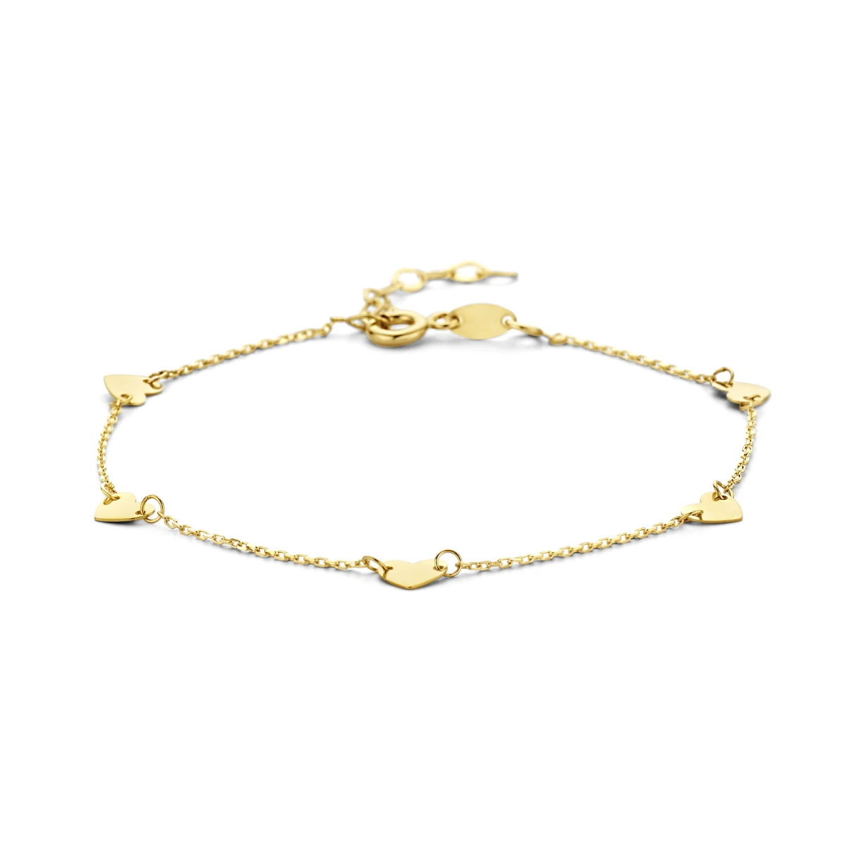 armband hartjes 16,5 + 2 cm 14K geelgoud