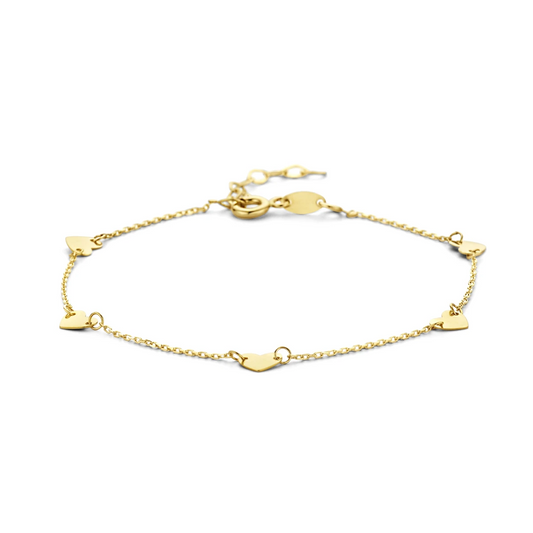 armband hartjes 16,5 + 2 cm 14K geelgoud