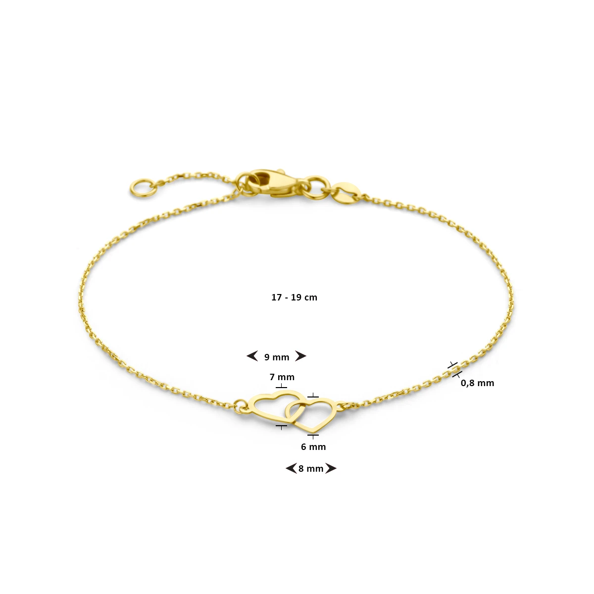 armband hartjes 17 - 19 cm 14K geelgoud