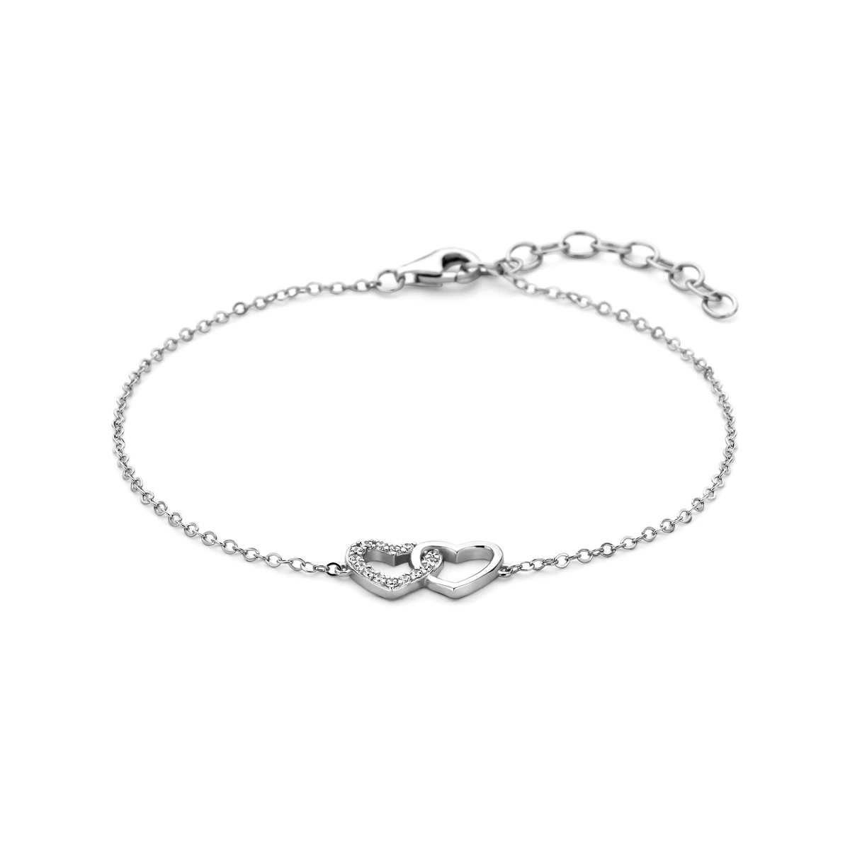 armband hartjes en zirkonia 16 + 3 cm zilver gerhodineerd
