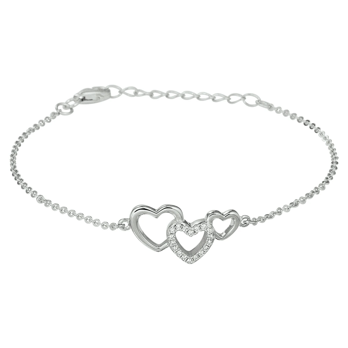 armband hartjes en zirkonia 16 + 3 cm zilver gerhodineerd