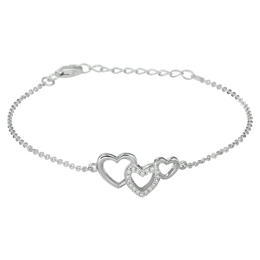 armband hartjes en zirkonia 16 + 3 cm zilver gerhodineerd