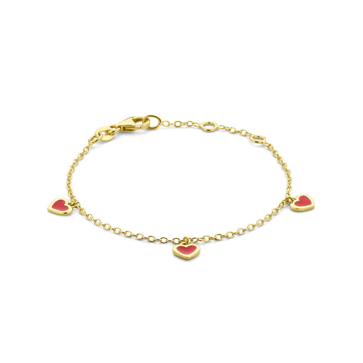 armband hartjes rood emaille 11 - 12 - 13 cm 14K geelgoud