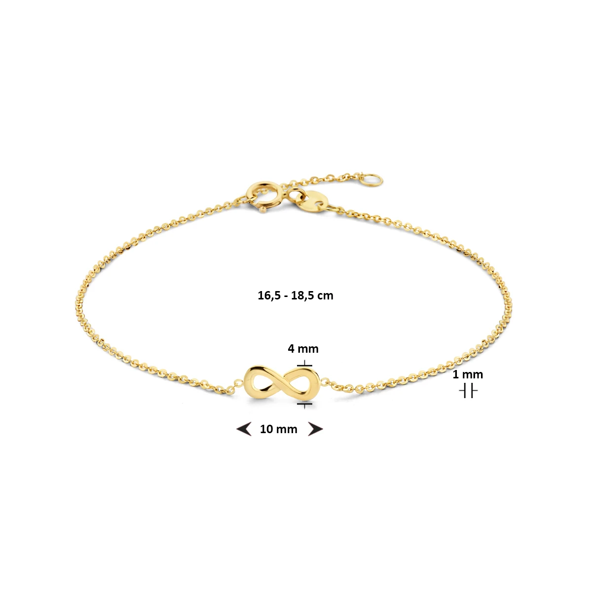 armband infinity 16,5 - 18,5 cm 14K geelgoud
