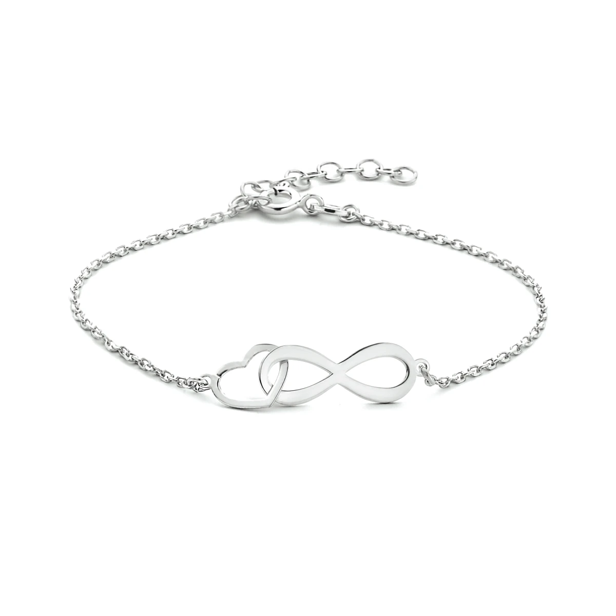 armband infinity en hart 16 + 3 cm zilver gerhodineerd