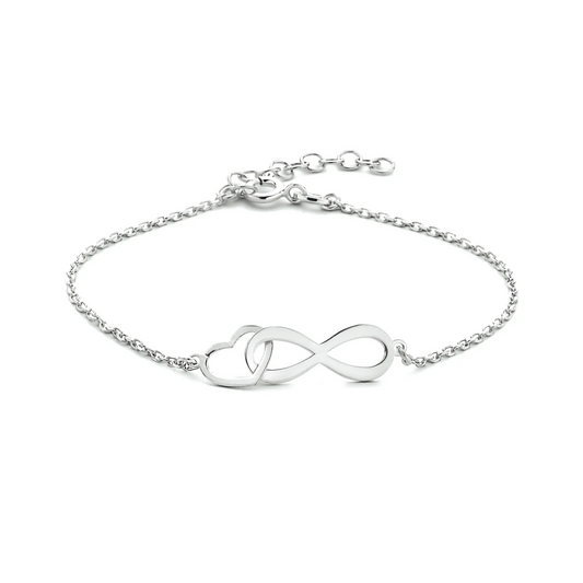 armband infinity en hart 16 + 3 cm zilver gerhodineerd