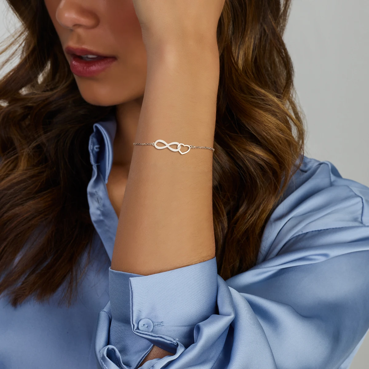 armband infinity en hart 16 + 3 cm zilver gerhodineerd