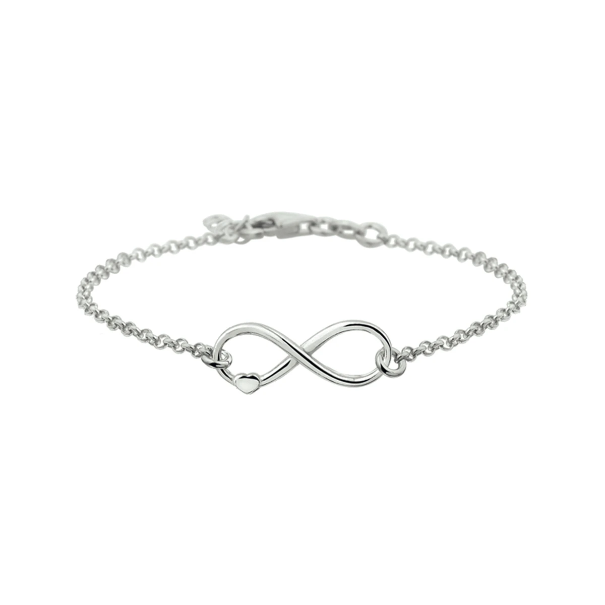 armband infinity en hart 17 + 2 cm zilver gerhodineerd