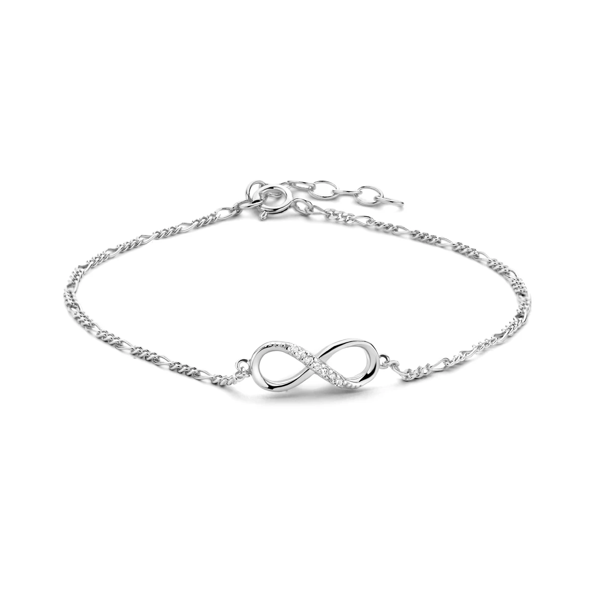 armband infinity zirkonia 15,5 + 2,5 cm zilver gerhodineerd