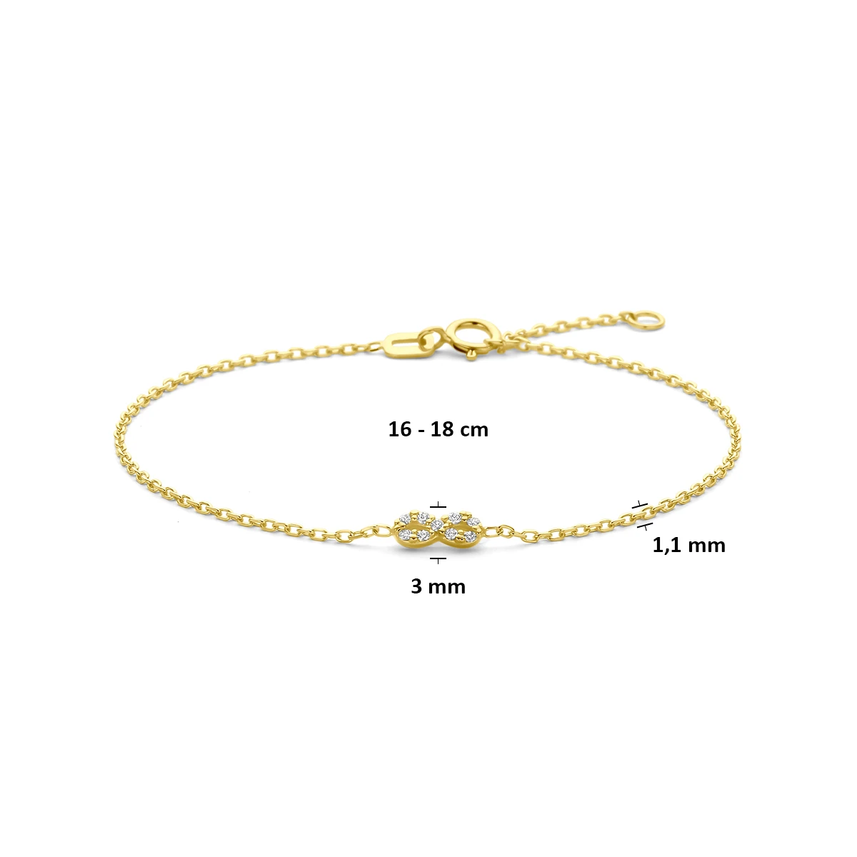 armband infinity zirkonia 16 - 18 cm 14K geelgoud