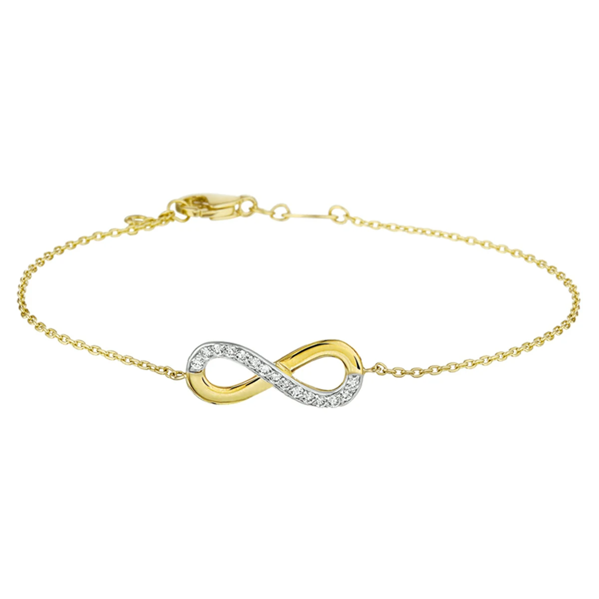 armband infinity zirkonia 17,5 + 1 cm 14K geelgoud
