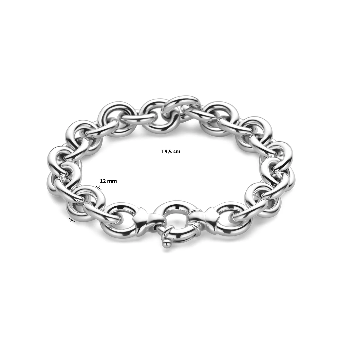 armband jasseron 12 mm 19,5 cm met groot veerslot zilver wit