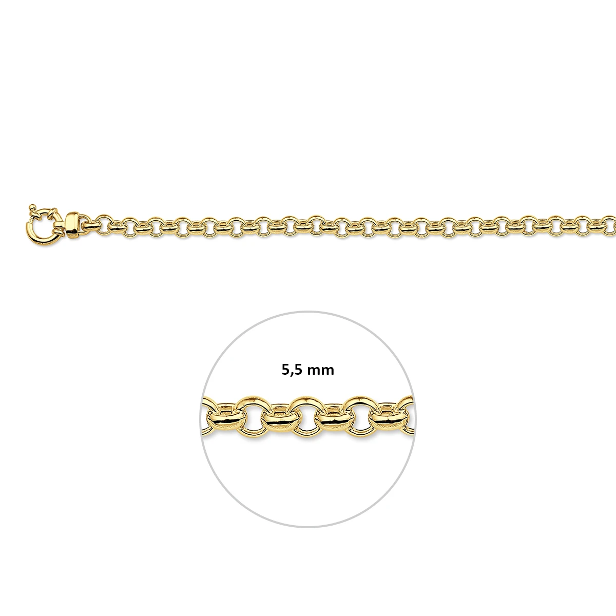 jasseron 5 mm met groot veerslot 14K geelgoud