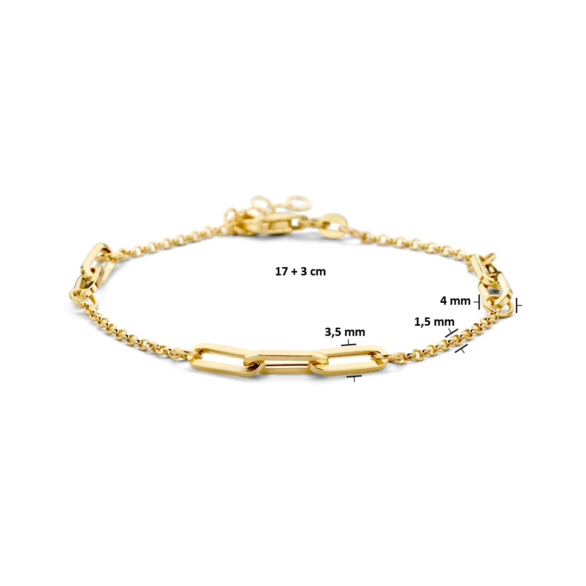 armband jasseron en paperclip 3,5 mm 17 + 3 cm 14K geelgoud