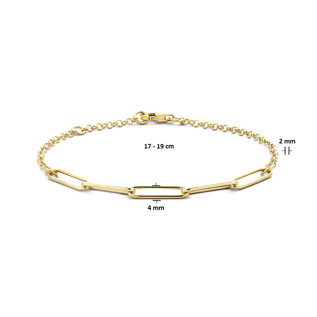 armband jasseron en paperclip ronde buis 4,0 mm 17 - 19 cm 14K geelgoud