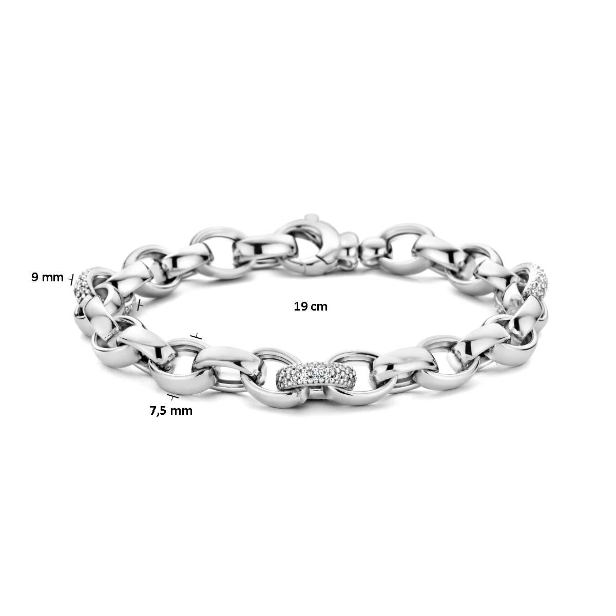 armband jasseron ovaal 7,5 mm zirkonia 19 cm zilver gerhodineerd