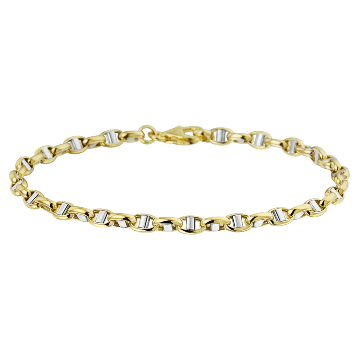 armband jasseron ovaal met balkje 3,5 mm 14K bicolor goud geel/wit