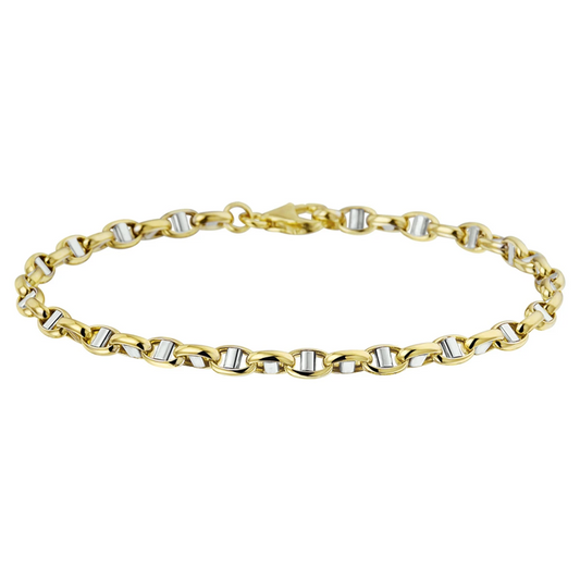 jasseron ovaal met balkje 3,5 mm 14K bicolor goud geel/wit