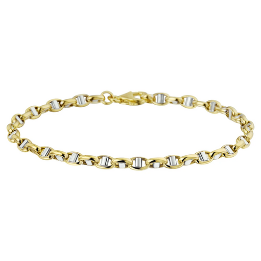 jasseron ovaal met balkje 3,5 mm 14K bicolor goud geel/wit