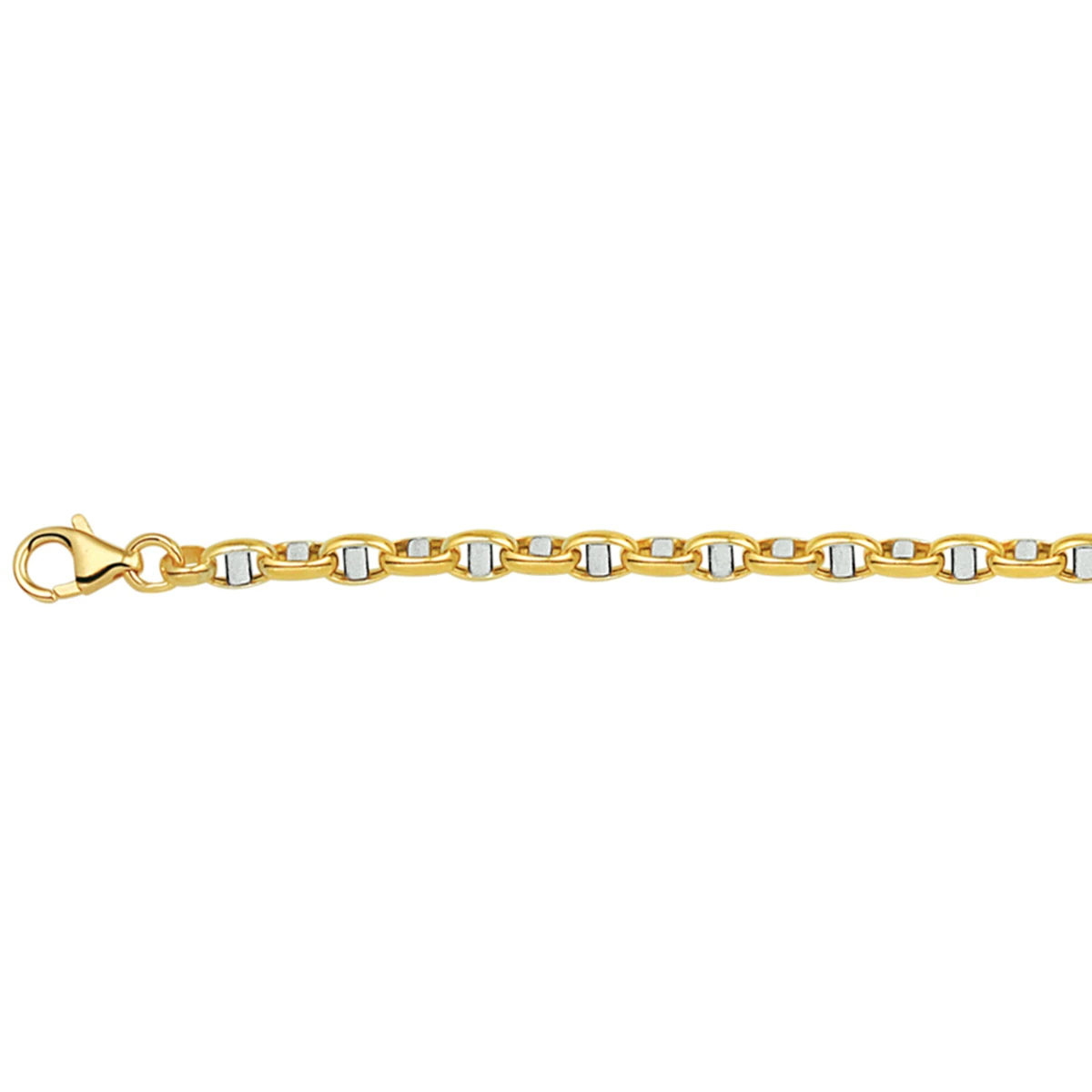armband jasseron ovaal met balkje 3,5 mm 14K bicolor goud geel/wit