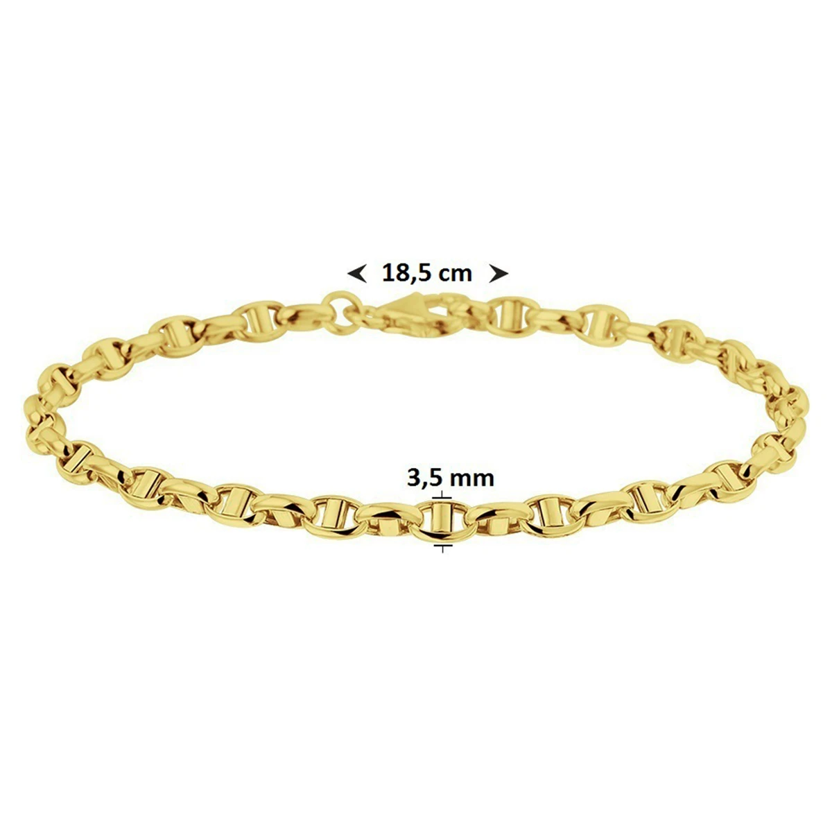 armband jasseron ovaal met balkje 3,5 mm 14K geelgoud