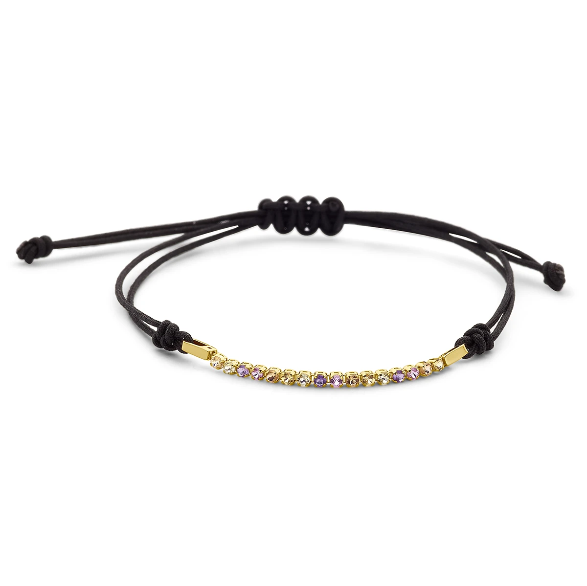 armband katoen natuurlijke kleurstenen 16 - 18 cm 14K goud met rubber/nylon/leer