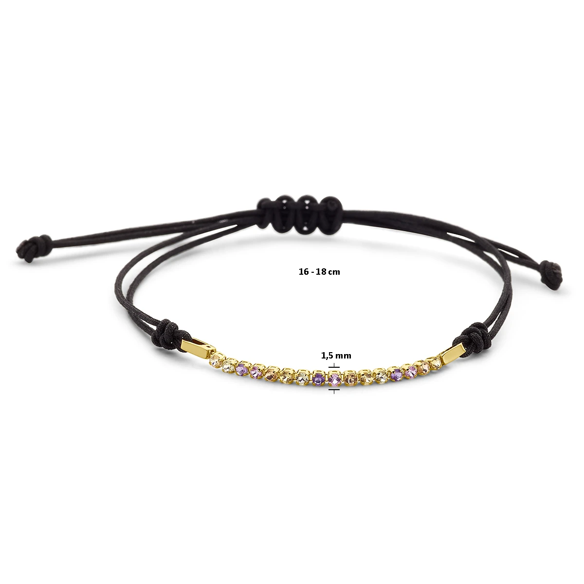 armband katoen natuurlijke kleurstenen 16 - 18 cm 14K goud met rubber/nylon/leer