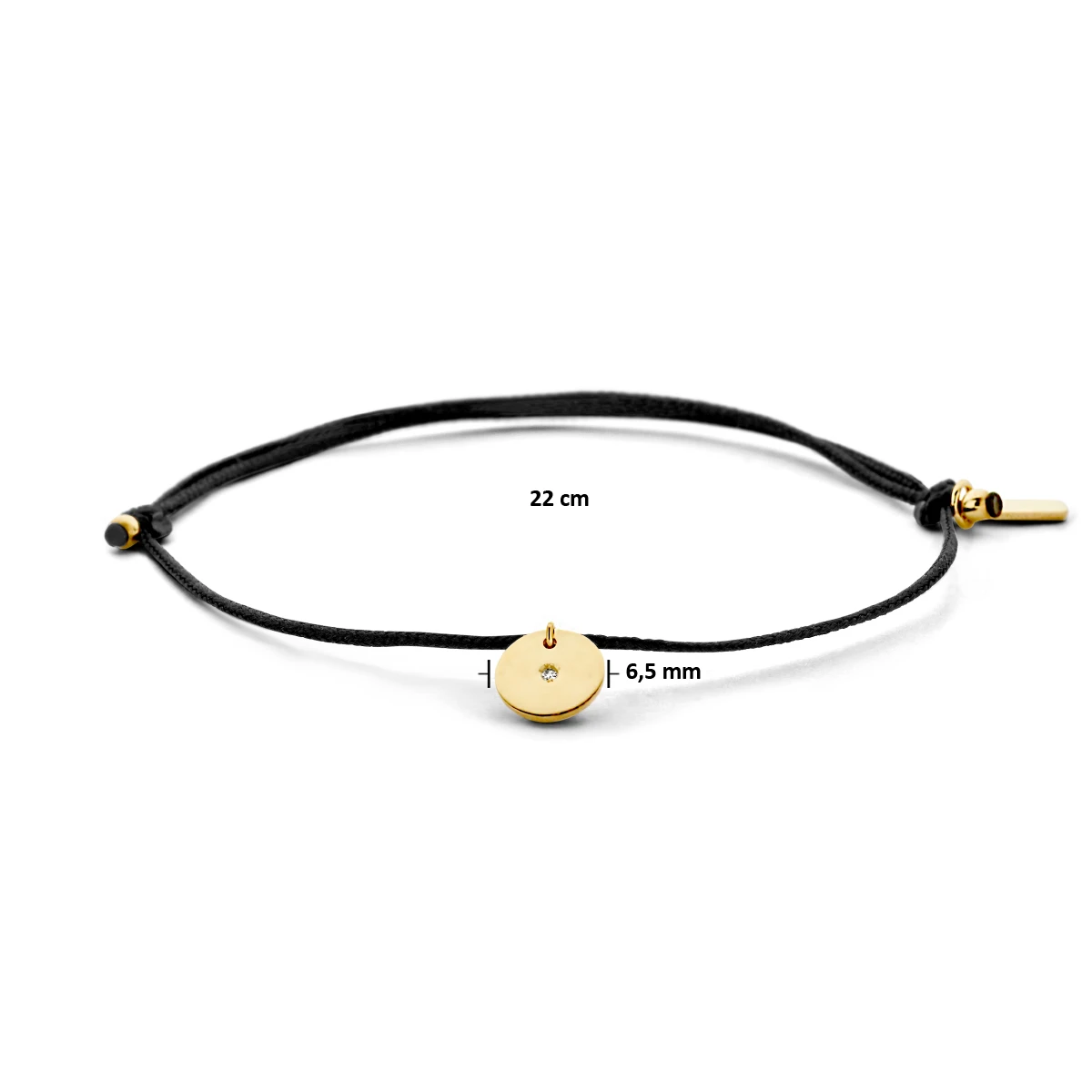 armband katoen rondje diamant 0.005ct h si 22 cm 14K goud met rubber/nylon/leer