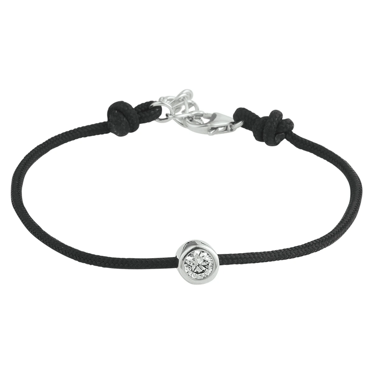 armband katoen rondje zirkonia 15,5 + 2,5 cm zilver gerhodineerd met rubber/nylon/leer