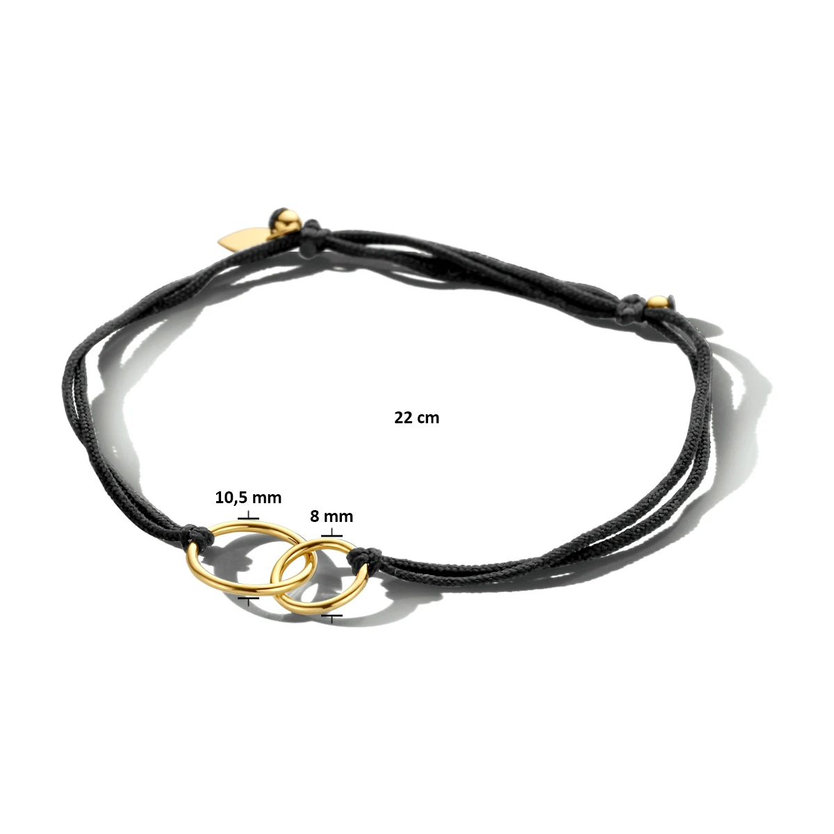 armband katoen rondjes 22 cm zilver verguld (met rubber/nylon/leer)