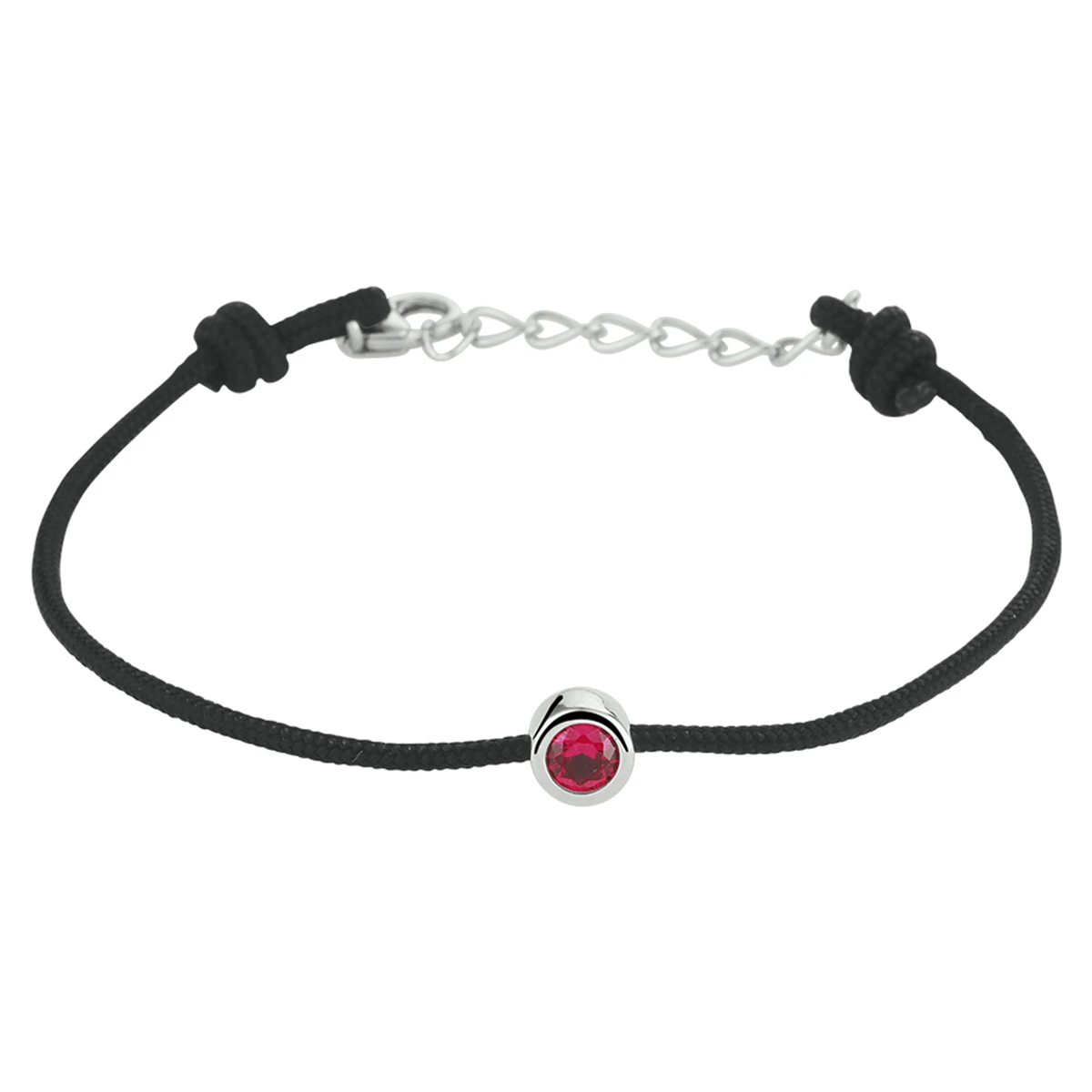armband katoen synth. robijn 15,5 + 2,5 cm zilver gerhodineerd met rubber/nylon/leer