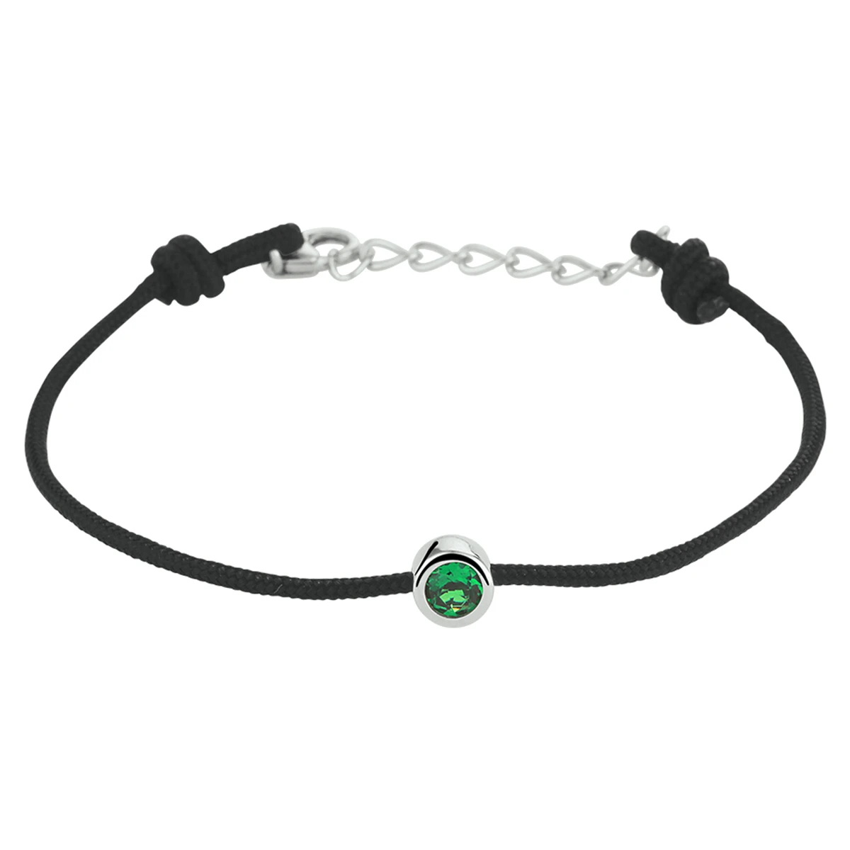 armband katoen synth. smaragd 15,5 + 2,5 cm zilver gerhodineerd met rubber/nylon/leer