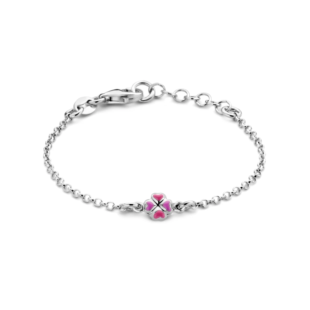 armband klavertje emaille 11 + 2 cm zilver gerhodineerd