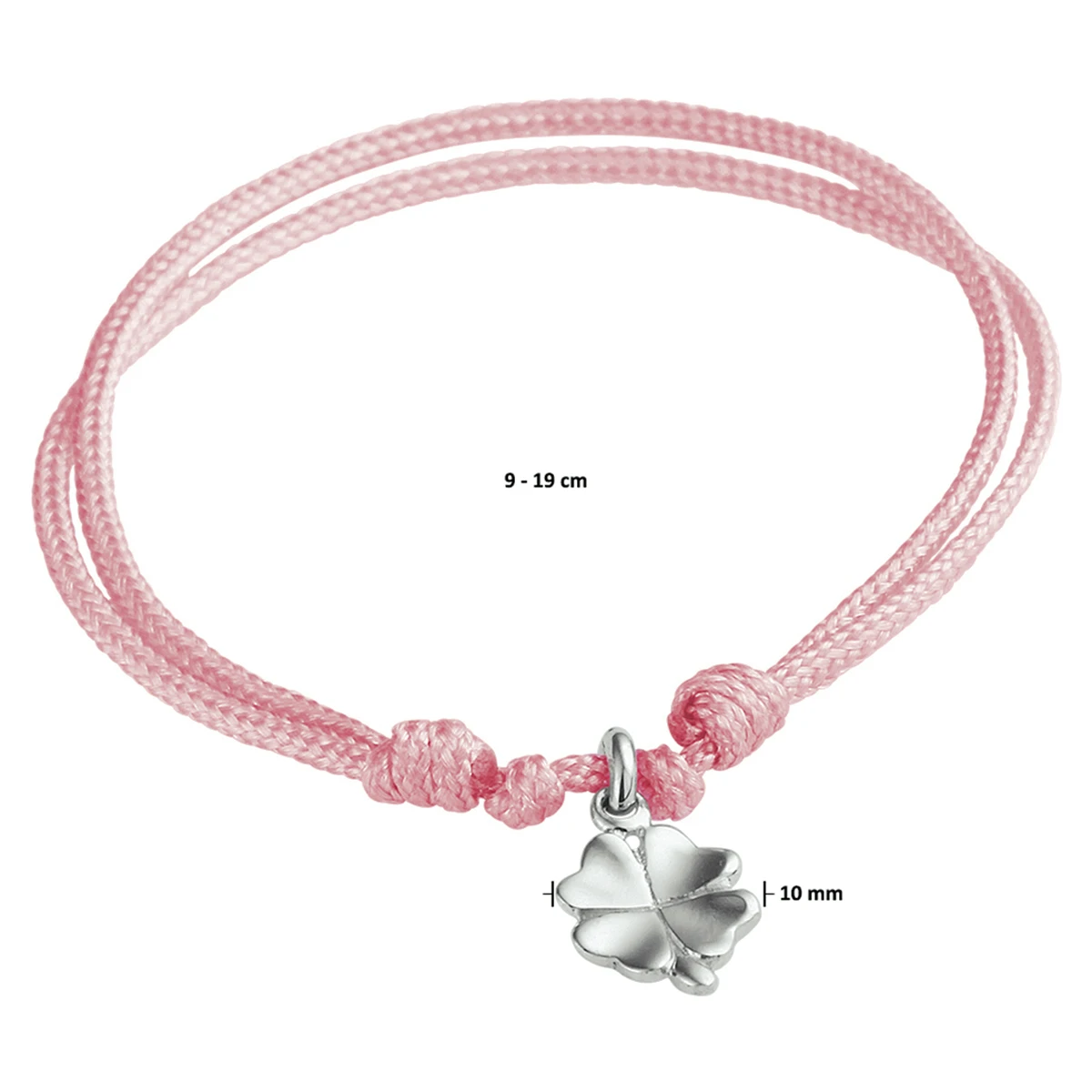 armband klaver zilver gerhodineerd met rubber/nylon/leer