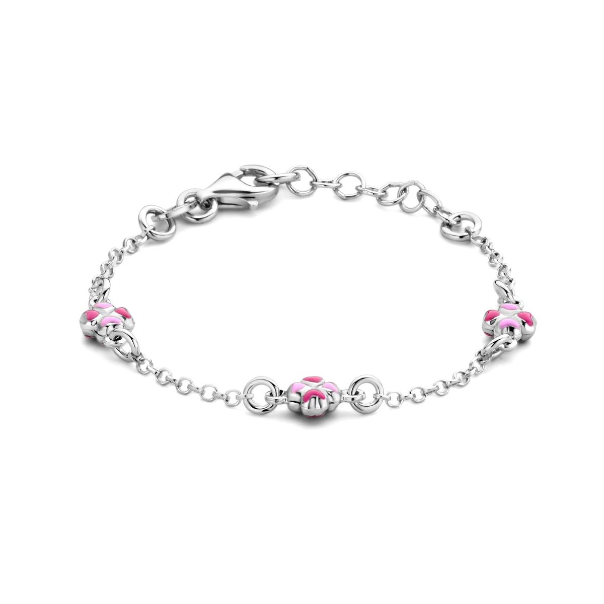 armband klavertjes emaille 11 + 2 cm zilver gerhodineerd