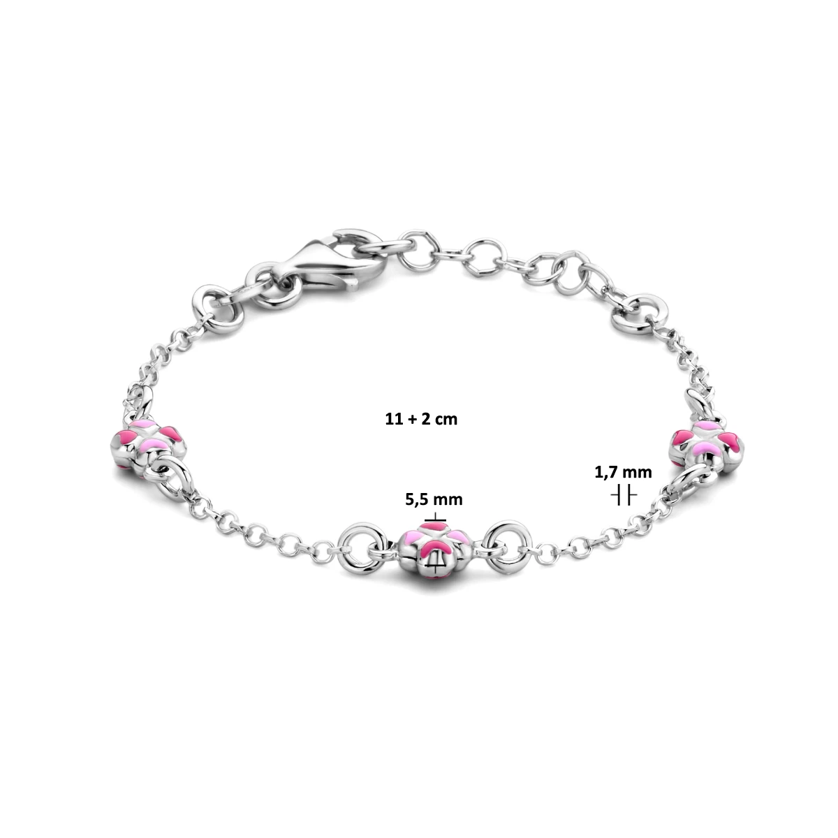 armband klavertjes emaille 11 + 2 cm zilver gerhodineerd