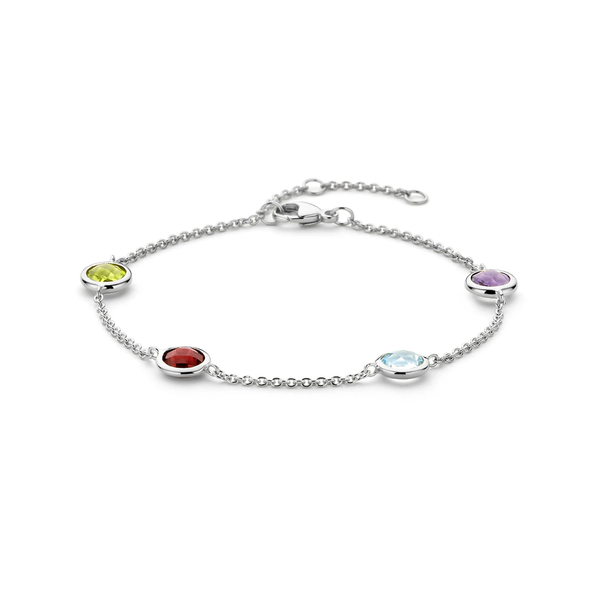 armband kleurstenen 17 - 18,5 - 20 cm zilver gerhodineerd