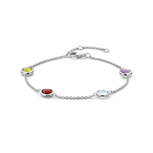 armband kleurstenen 17 - 18,5 - 20 cm zilver gerhodineerd