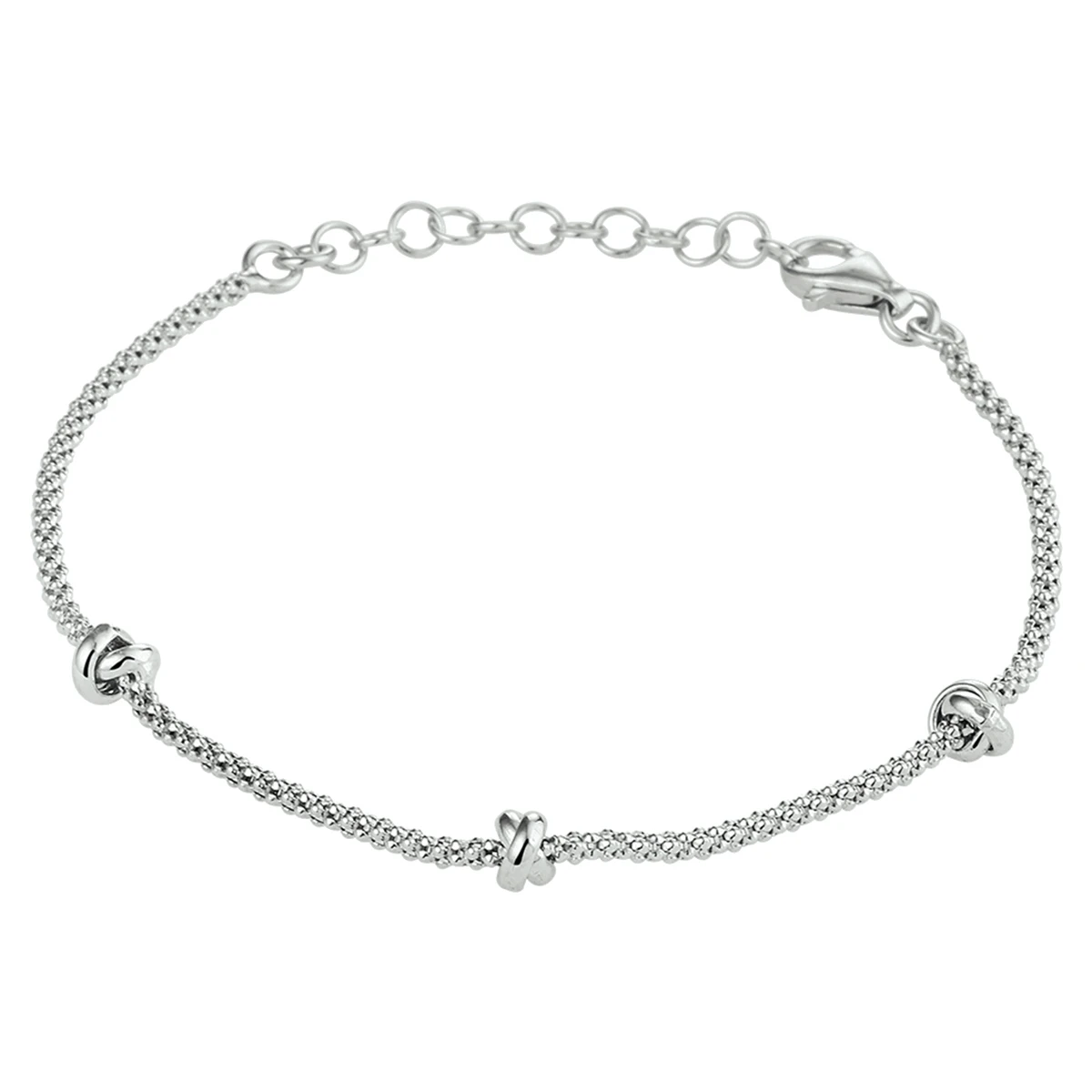 armband knopen 4,5 mm 16 + 3 cm zilver gerhodineerd