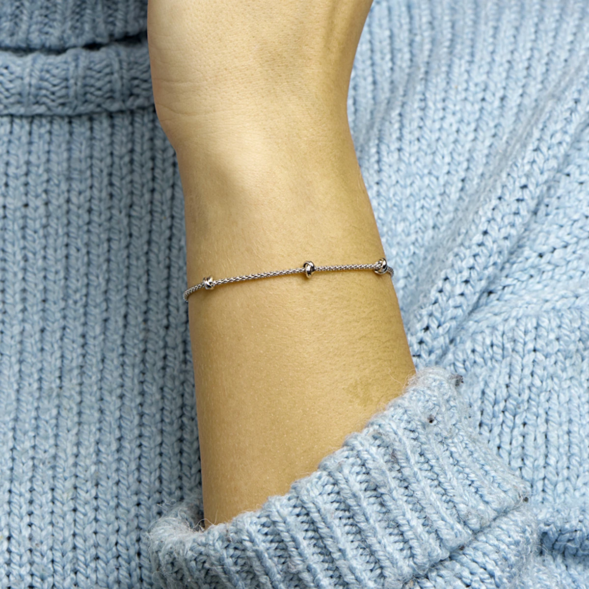 armband knopen 4,5 mm 16 + 3 cm zilver gerhodineerd