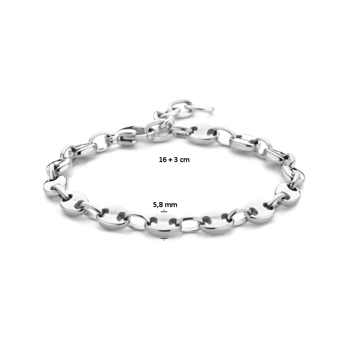 armband koffieboon 16 + 3 cm edelstaal
