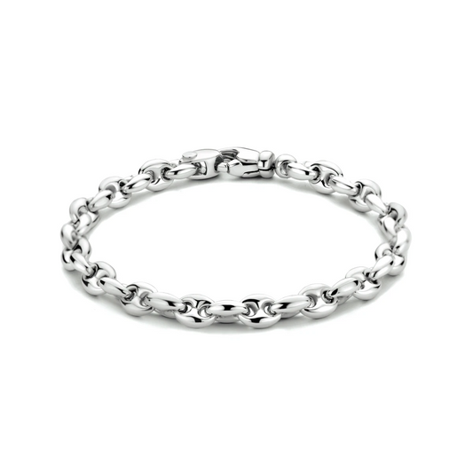 armband koffieboon 6,2 mm 19 cm zilver gerhodineerd